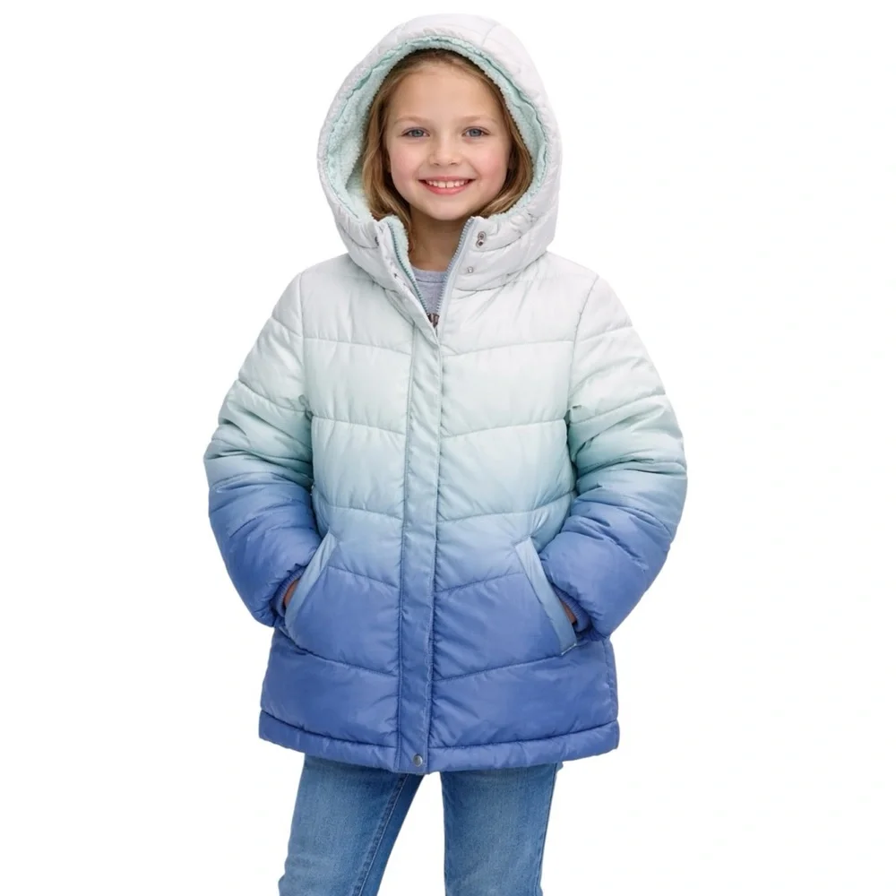 Justice Aqua Mist Gradient Ombré Blue Puffer Jacket Coat Girls Size 6/7